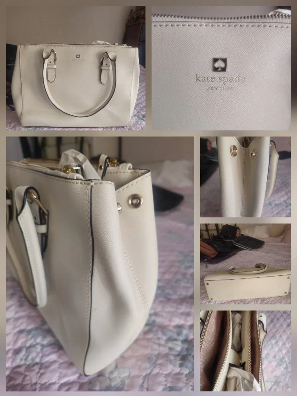 KATE SPADE SAFFIANO LEATHER TRIPLE COMPARTMENT SATCHEL • IVORY